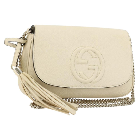 GUCCI Chain Soho Shoulder Bag Leather Outlet White Gold 536224 Auth ka4403A
