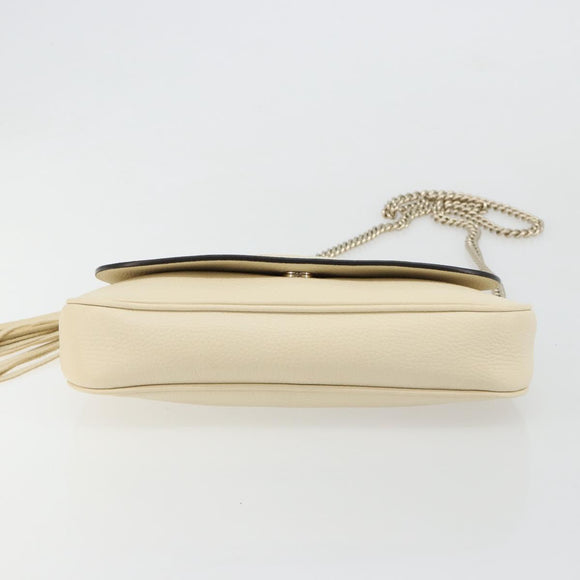 GUCCI Chain Soho Shoulder Bag Leather Outlet White Gold 536224 Auth ka4403A