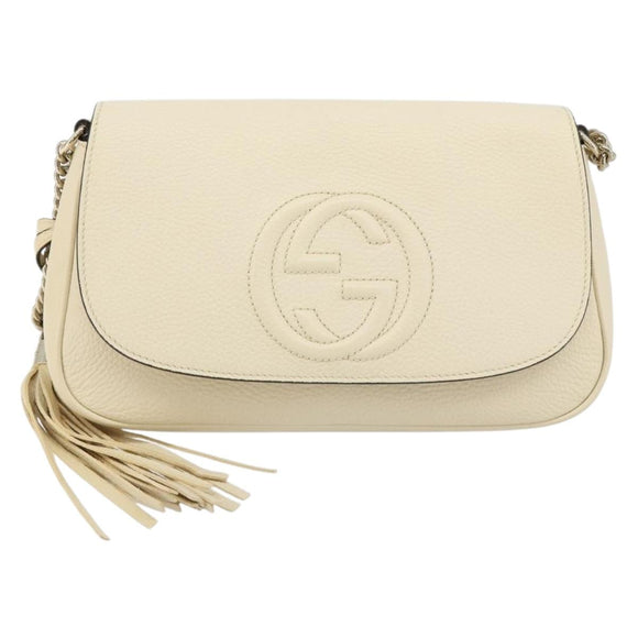GUCCI Chain Soho Shoulder Bag Leather Outlet White Gold 536224 Auth ka4403A