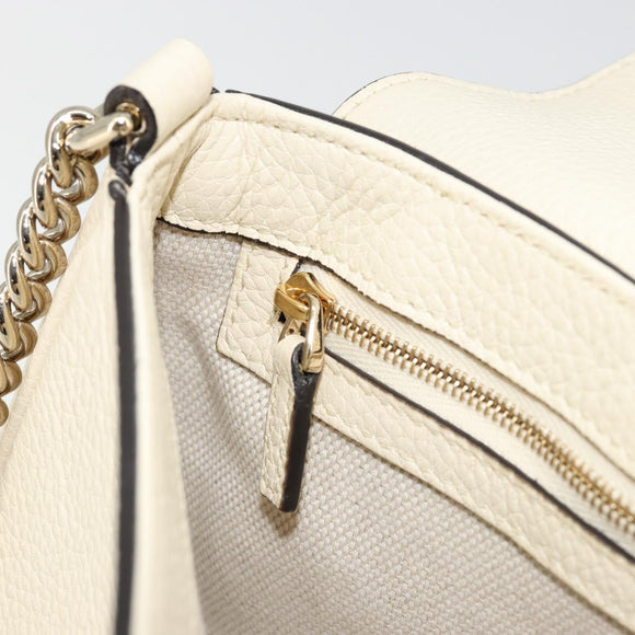 GUCCI Chain Soho Shoulder Bag Leather Outlet White Gold 536224 Auth ka4403A