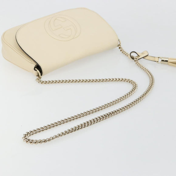 GUCCI Chain Soho Shoulder Bag Leather Outlet White Gold 536224 Auth ka4403A