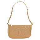 CHANEL Chain Shoulder Bag Caviar Skin Beige Gold CC Auth ka4405V-1