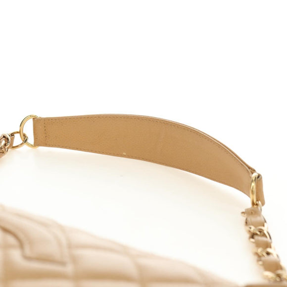 CHANEL Chain Shoulder Bag Caviar Skin Beige Gold CC Auth ka4405V