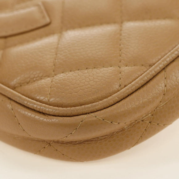 CHANEL Chain Shoulder Bag Caviar Skin Beige Gold CC Auth ka4405V