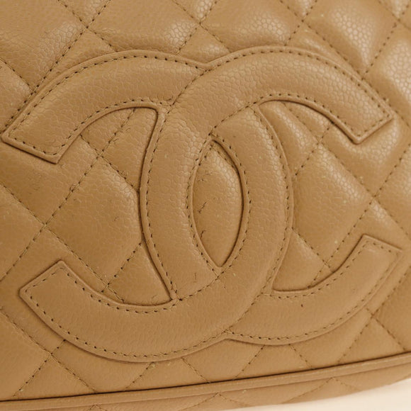 CHANEL Chain Shoulder Bag Caviar Skin Beige Gold CC Auth ka4405V
