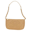 CHANEL Chain Shoulder Bag Caviar Skin Beige Gold CC Auth ka4405V-13