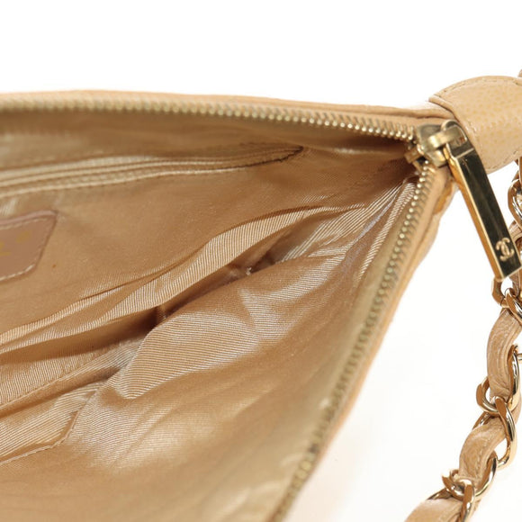 CHANEL Chain Shoulder Bag Caviar Skin Beige Gold CC Auth ka4405V