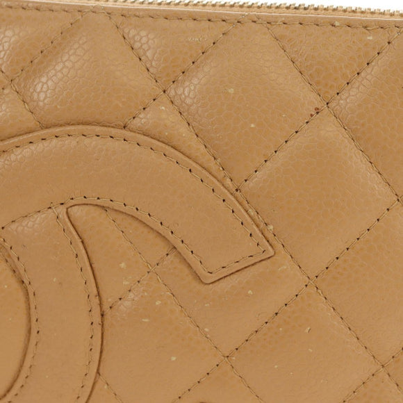 CHANEL Chain Shoulder Bag Caviar Skin Beige Gold CC Auth ka4405V