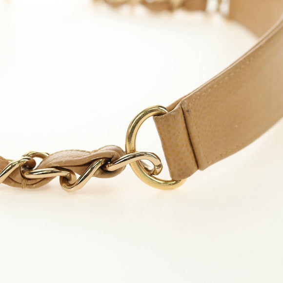 CHANEL Chain Shoulder Bag Caviar Skin Beige Gold CC Auth ka4405V