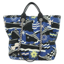 CHANEL La Pauza Hand Bag Canvas Leather 2way Blue Silver CC Auth ka4406SM-2