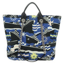 CHANEL La Pauza Hand Bag Canvas Leather 2way Blue Silver CC Auth ka4406SM-3