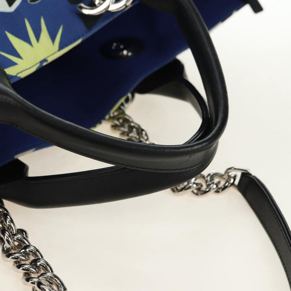 CHANEL La Pauza Hand Bag Canvas Leather 2way Blue Silver CC Auth ka4406SM