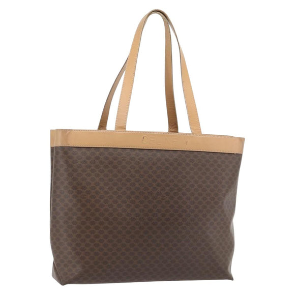 CELINE Macadam Canvas Tote Bag PVC Leather Brown Gold Auth ka4407
