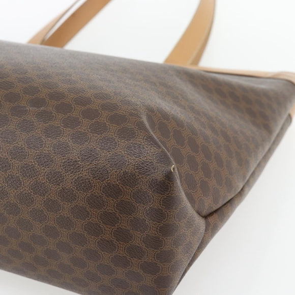 CELINE Macadam Canvas Tote Bag PVC Leather Brown Gold Auth ka4407