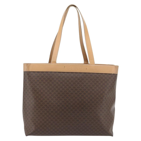 CELINE Macadam Canvas Tote Bag PVC Leather Brown Gold Auth ka4407