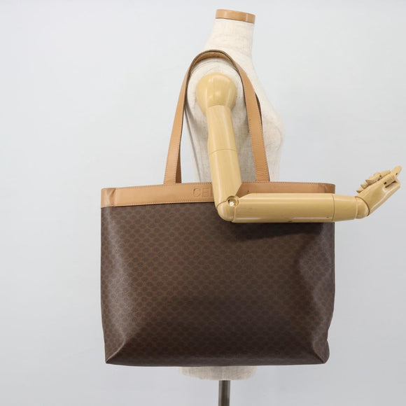 CELINE Macadam Canvas Tote Bag PVC Leather Brown Gold Auth ka4407