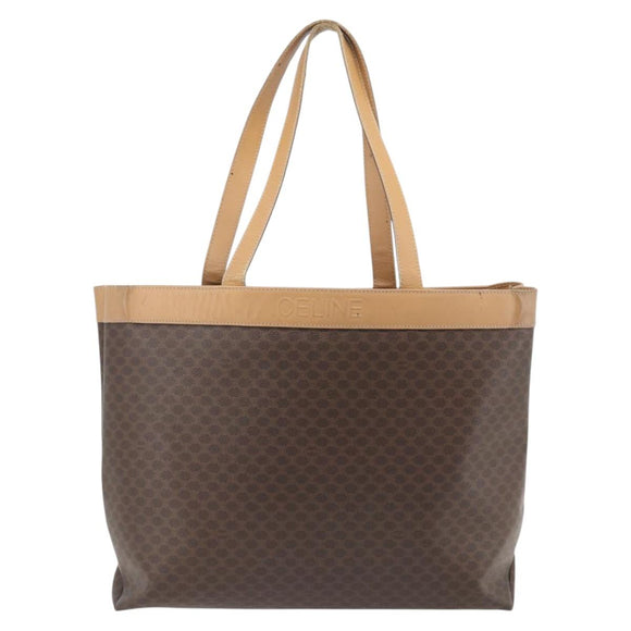 CELINE Macadam Canvas Tote Bag PVC Leather Brown Gold Auth ka4407