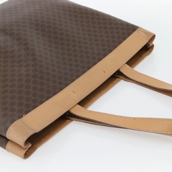 CELINE Macadam Canvas Tote Bag PVC Leather Brown Gold Auth ka4407
