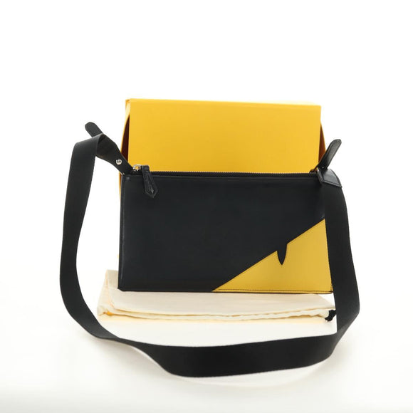 FENDI Bugs Monster Schoudertas Leer Zwart Zilver Auth ka4417M