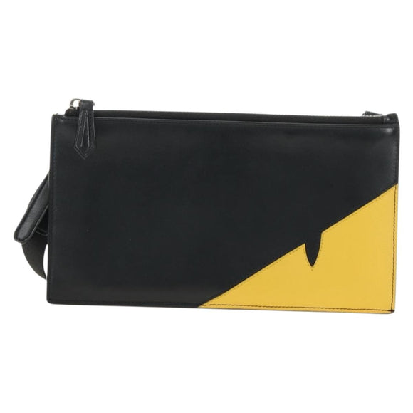 FENDI Bugs Monster Schoudertas Leer Zwart Zilver Auth ka4417M