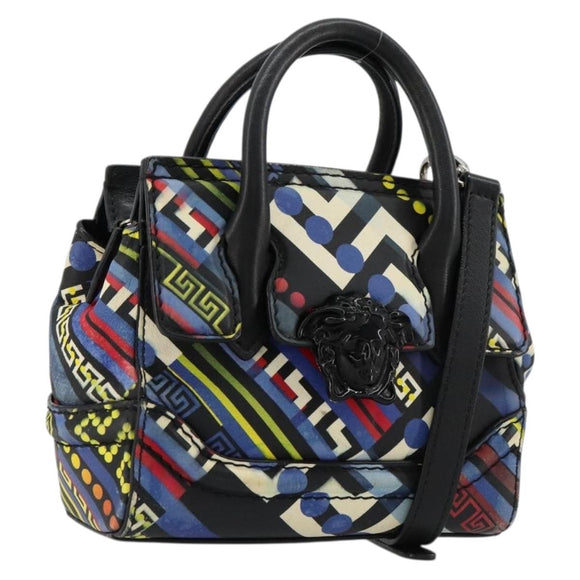 Gianni Versace Hand Bag Leather 2way Multicolor Silver Auth ka4419