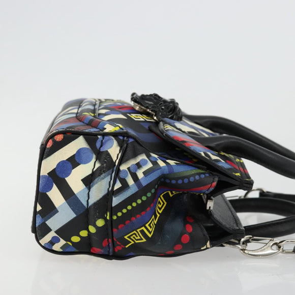 Gianni Versace Hand Bag Leather 2way Multicolor Silver Auth ka4419
