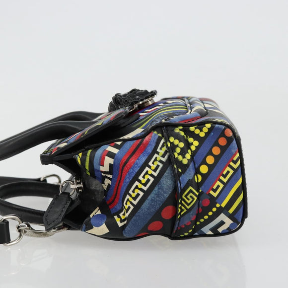 Gianni Versace Hand Bag Leather 2way Multicolor Silver Auth ka4419