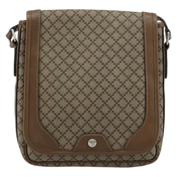 GUCCI Diamante Shoulder Bag Canvas Leather Brown Silver 295679 Auth ka4421