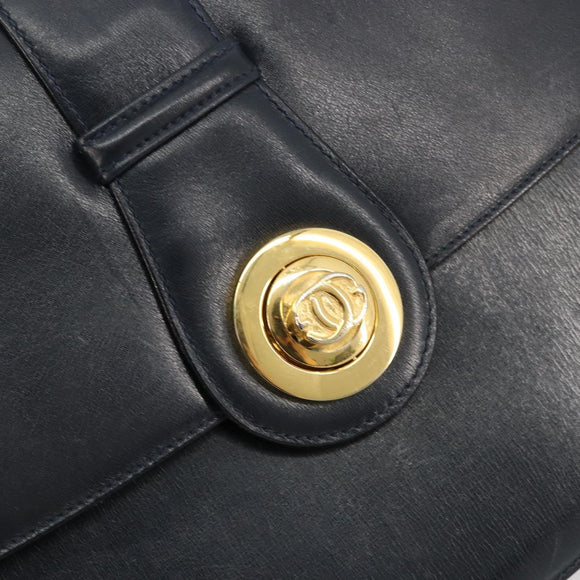 GUCCI Hand Bag Leather Navy Gold Auth ka4422