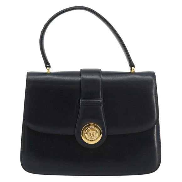 GUCCI Hand Bag Leather Navy Gold Auth ka4422
