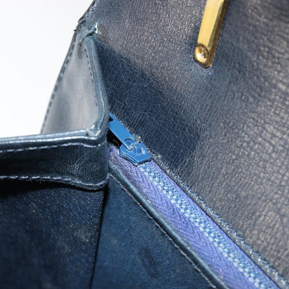 GUCCI Hand Bag Leather Navy Gold Auth ka4422
