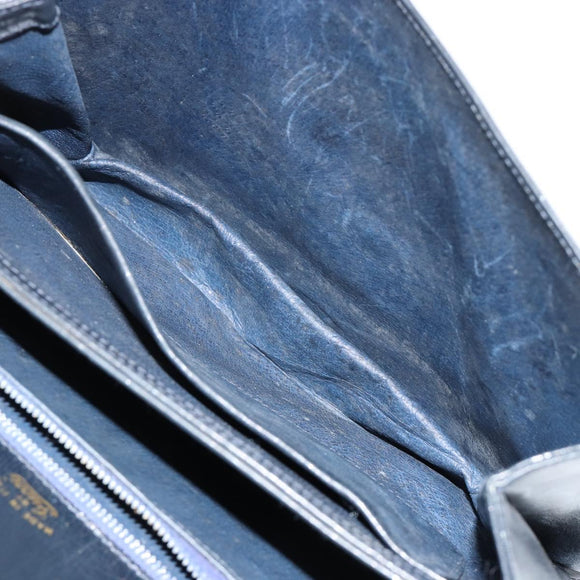 GUCCI Hand Bag Leather Navy Gold Auth ka4422