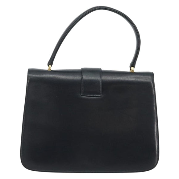 GUCCI Hand Bag Leather Navy Gold Auth ka4422