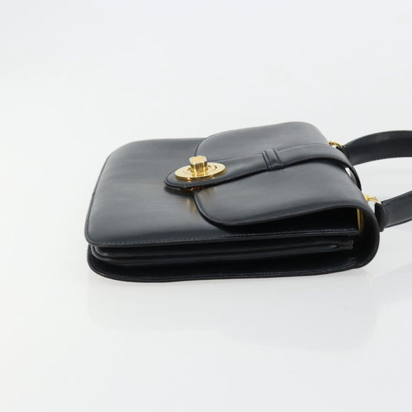 GUCCI Hand Bag Leather Navy Gold Auth ka4422