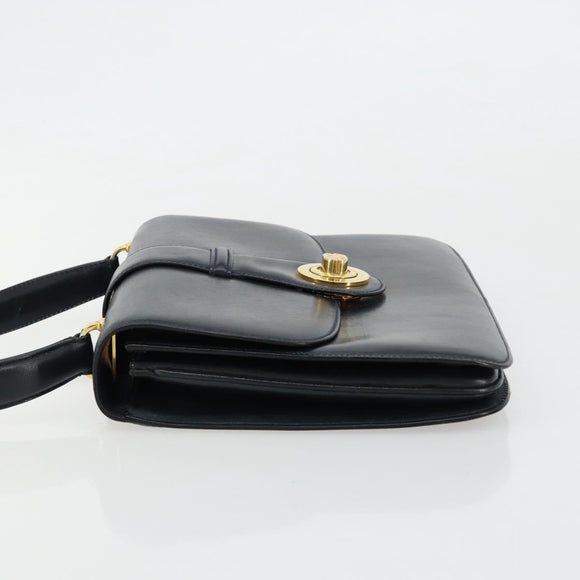 GUCCI Hand Bag Leather Navy Gold Auth ka4422