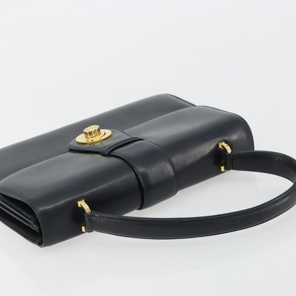 GUCCI Hand Bag Leather Navy Gold Auth ka4422