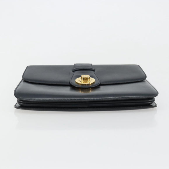 GUCCI Hand Bag Leather Navy Gold Auth ka4422
