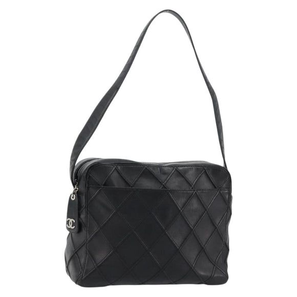 CHANEL Bicolore Schoudertas Leer Zwart Zilveren CC Auth ka4426