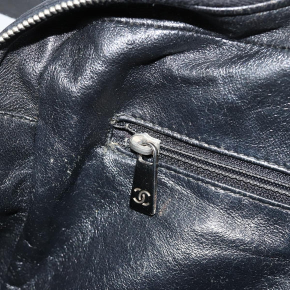 CHANEL Bicolore Schoudertas Leer Zwart Zilveren CC Auth ka4426