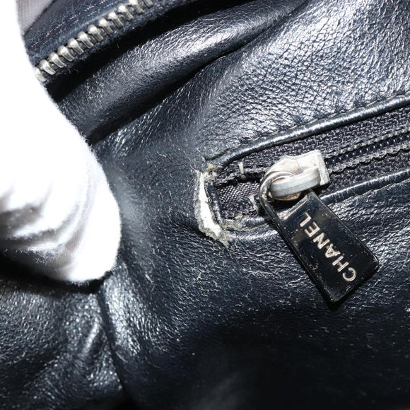 CHANEL Bicolore Schoudertas Leer Zwart Zilveren CC Auth ka4426