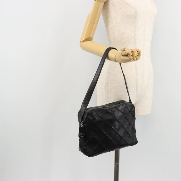 CHANEL Bicolore Schoudertas Leer Zwart Zilveren CC Auth ka4426