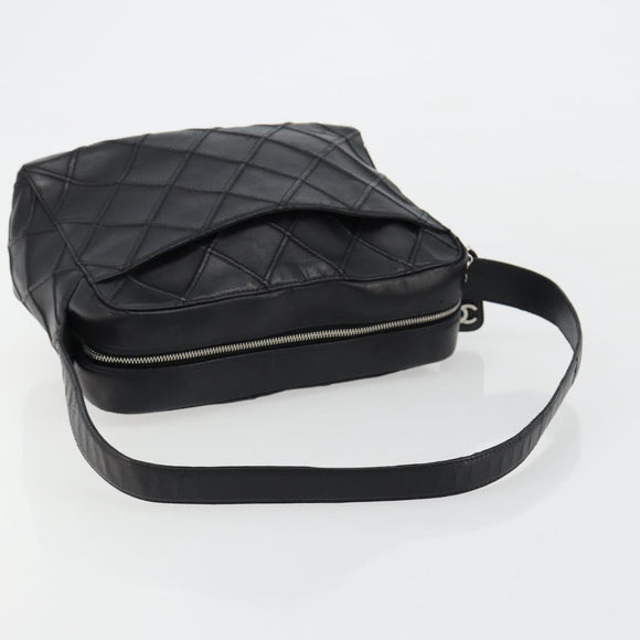 CHANEL Bicolore Schoudertas Leer Zwart Zilveren CC Auth ka4426