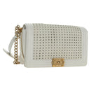 CHANEL Chain Boy Chanel Shoulder Bag Leather White Gold CC Auth ka4428V-1