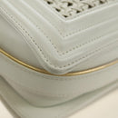 CHANEL Chain Boy Chanel Shoulder Bag Leather White Gold CC Auth ka4428V-14