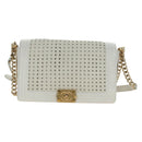 CHANEL Chain Boy Chanel Shoulder Bag Leather White Gold CC Auth ka4428V-2