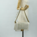 CHANEL Chain Boy Chanel Shoulder Bag Leather White Gold CC Auth ka4428V-27