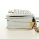 CHANEL Chain Boy Chanel Shoulder Bag Leather White Gold CC Auth ka4428V-5