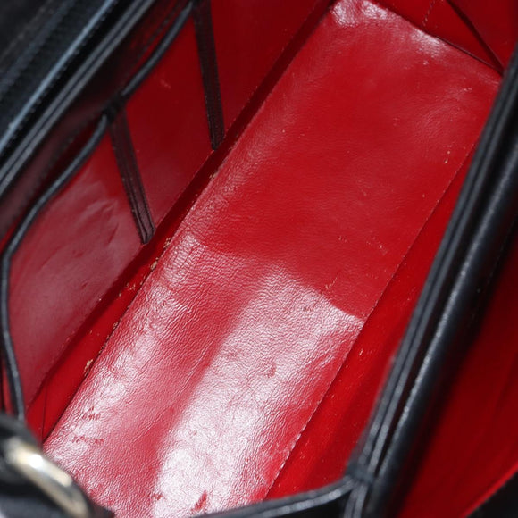 GUCCI Hand Bag Leather Black Silver Auth ka443