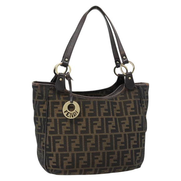 FENDI Zucca Canvas Schultertasche Schwarz Braun Auth ka4435
