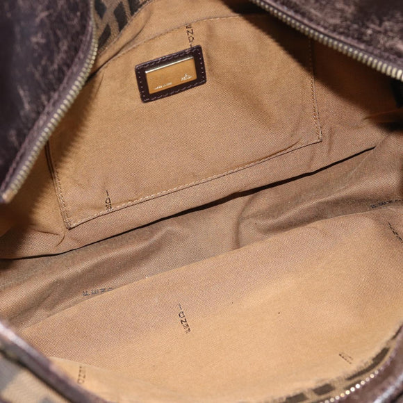 FENDI Zucca Canvas Schultertasche Schwarz Braun Auth ka4435